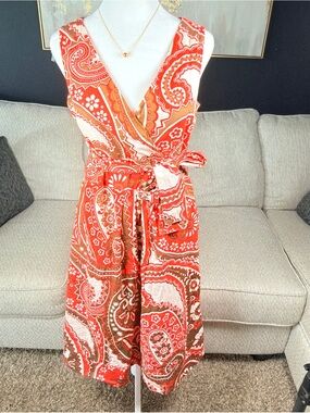 Talbots Orange and Cream Paisley Wrap Dress
